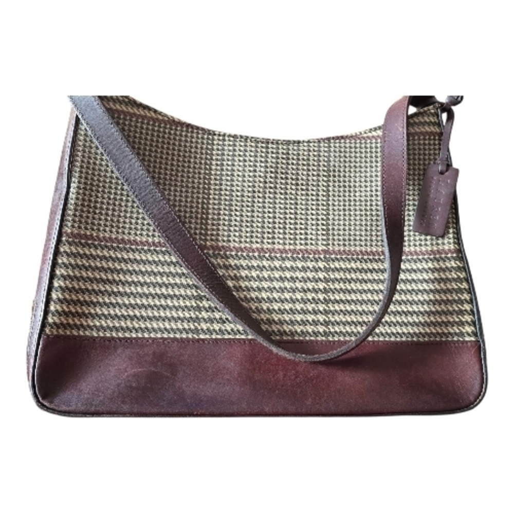 Ralph Lauren Elegant Brown Houndstooth Shoulder Bag Vintage 9"H 11-1/2"W 3"D